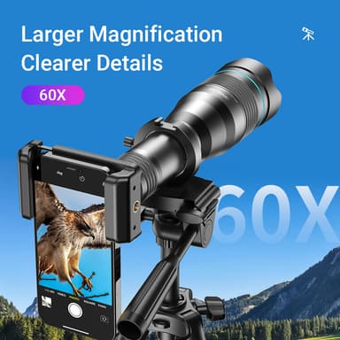 Ulkokäyttöön tarkoitettu 60X HD teleobjektiivi Musta