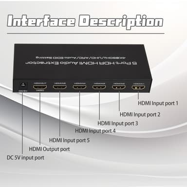 5 In 1 Out 4K/60HZ HD kytkin Musta