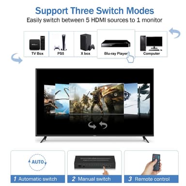5 In 1 Out 4K/60HZ HD kytkin Musta