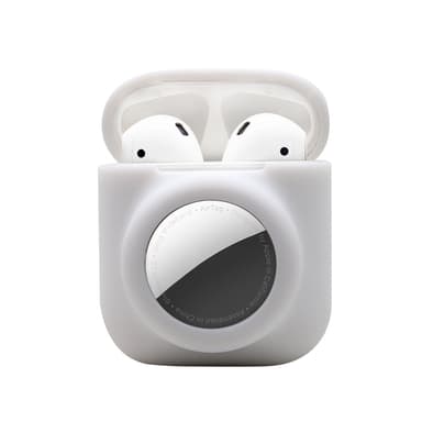 2 in 1 silikoninen Airtag-kotelo, joka on yhteensopiva Airpods 1/2:n kanssa Valkoinen