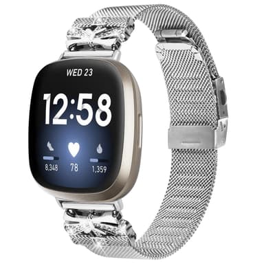 Ruostumattomasta teräksestä valmistettu kellohihna Fitbit Versa3/4/Sense 2:lle Hopea