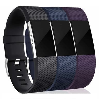 Fitbit Charge 2 vaihtoranneke silikoni 3-pakkaus (S) Musta/sininen/violetti