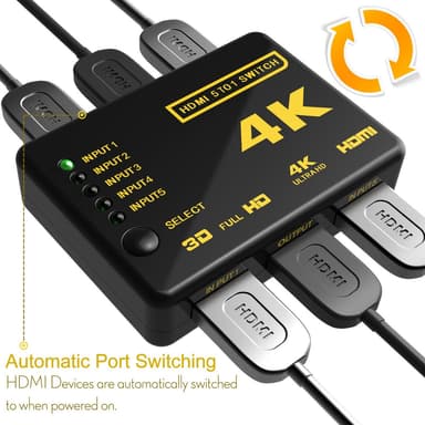 HDMI-kytkin 5x1 - 4K / 3D kaukosäätimellä