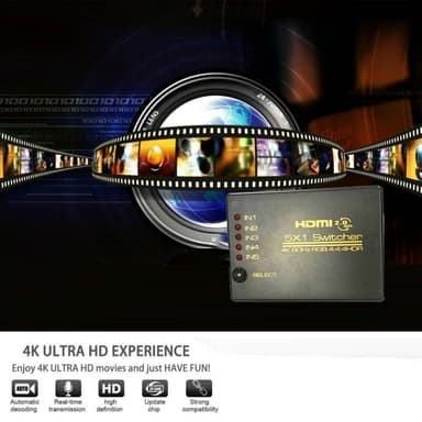 HDMI-kytkin 5x1 - 4K / 3D kaukosäätimellä