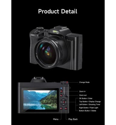Digikamera 4K, 48MP, CMOS, 16x zoom, itselaukaisin