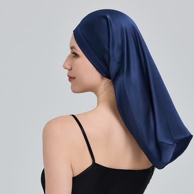 Säädettävä pitkä silkkinen unihattu Laivastonsininen