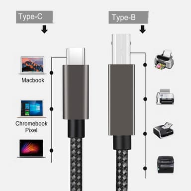 USB-B-USB-C-tulostinkaapeli Musta 2 m