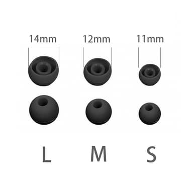 Silikoniset korvatyynyt 4,5–6 mm:n in-ear kuulokkeille, 3 kokoa 18 paria Musta