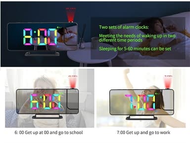 Projektorikello digitaalikello RGB-valo 6 kirkkauden 180° kääntyvä projektori Valkoinen