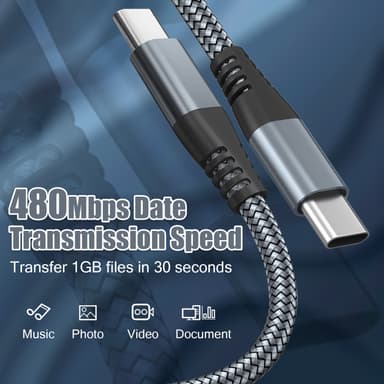 USB-C-latauskaapeli 60 W pikalataus, yhteensopiva iPhone 15/Plus/Pro Max, Samsung Galaxy S24/S23/S22, Pixel 7 Pro kanssa Harmaa 1 m