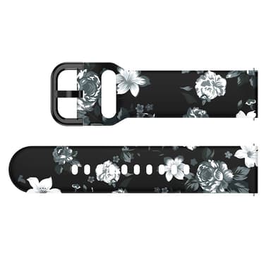 Silikoninen kellohihna Samsung Galaxy Watchille Harmaa kukkia mustalla pohjalla 20 mm