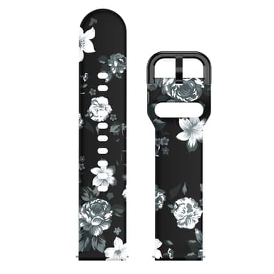 Silikoninen kellohihna Samsung Galaxy Watchille Harmaa kukkia mustalla pohjalla 20 mm