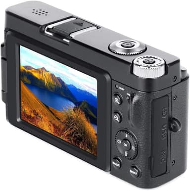 Digikamera 48 MP, HD 1080p, 16x zoom, läppänäyttö, 32 Gt:n musta kortti
