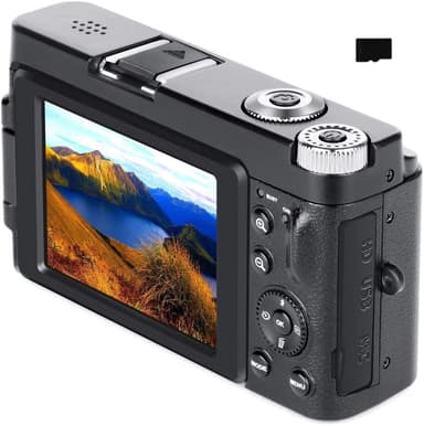 Digikamera 48 MP, HD 1080p, 16x zoom, läppänäyttö, 32 Gt:n musta kortti