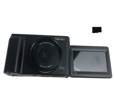 Digikamera 48 MP, HD 1080p, 16x zoom, läppänäyttö, 32 Gt:n musta kortti