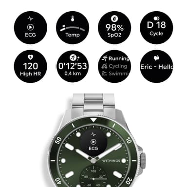 Withings ScanWatch Nova hybridikello 42 mm (vihreä)