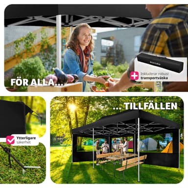 Kokoontaitettava huvimaja 3x6 m, 2 sivua - Viola - musta