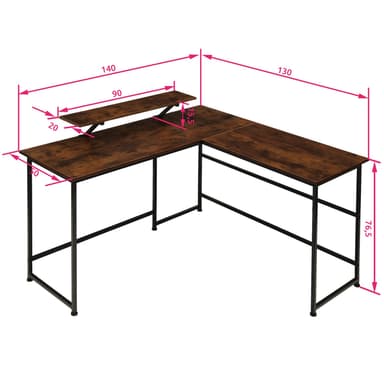Kulmapöytä Melrose (140x130x76.5cm) - Teollinen tumma puu, maalaismainen