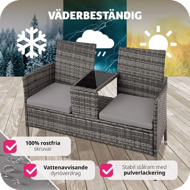 Puutarhapenkki pöydällä polyrottinki - harmaa/vaaleanharmaa