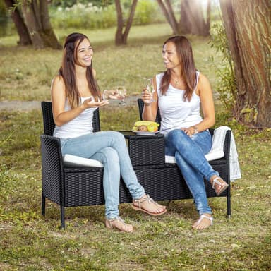 Puutarhapenkki pöydällä polyrottinki - harmaa/vaaleanharmaa