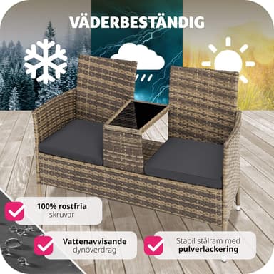 Puutarhapenkki pöydällä polyrottinki - luonto/tummanharmaa