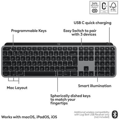 Logitech MX Keys S Mac langaton näppäimistö
