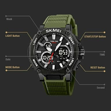 SKMEI Multi Digital Rannekello Night Vision Electronic - Armeija