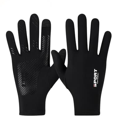 Sport kosketusnäyttökäsineet - musta ohut fleece, koko sormi L