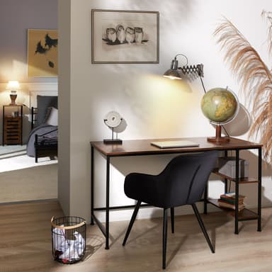 Työpöytä hyllyllä (120x60x75.5cm) - Teollinen tumma puu, maalaismainen