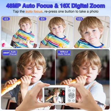 Digikamera 48MP 2,7K FHD 16X digitaalinen zoom 2,88 tuuman näyttö Valkoinen