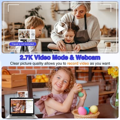 Digikamera 48MP 2,7K FHD 16X digitaalinen zoom 2,88 tuuman näyttö Valkoinen