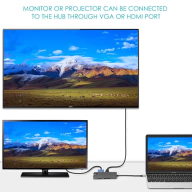 9-in-1 USB-C-keskitin, jossa USB 3.0, HDMI, RJ45, SD/TF-kortinlukija, 100 W PD, VGA
