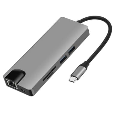 9-in-1 USB-C-keskitin, jossa USB 3.0, HDMI, RJ45, SD/TF-kortinlukija, 100 W PD, VGA