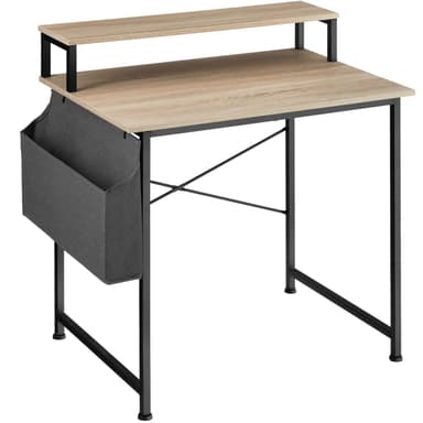 Pöytä hyllyllä ja kangaskassilla - teollinen vaalea puu, tammi, 80 cm