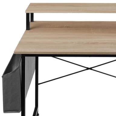 Pöytä hyllyllä ja kangaskassilla - teollinen vaalea puu, tammi, 80 cm