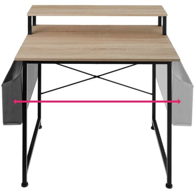 Pöytä hyllyllä ja kangaskassilla - teollinen vaalea puu, tammi, 80 cm