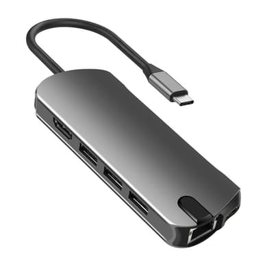 8-in-1 USB-C-keskitin, jossa USB 3.0, HDMI, RJ45, SD/TF-korttipaikka, 100 W PD-lataus