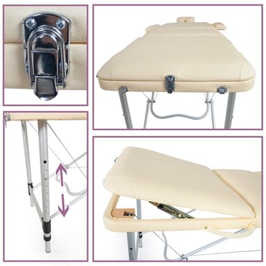 3-alueinen hierontapöytä alumiini 3cm pehmuste - beige