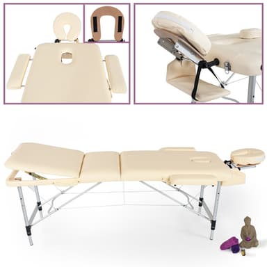 3-alueinen hierontapöytä alumiini 3cm pehmuste - beige