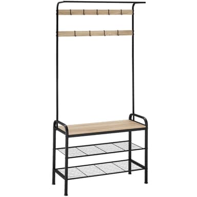 Takki- ja kenkäteline - 85.5x36x184cm, teollinen vaalea puu, tammi