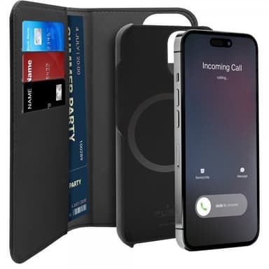 Puro iPhone 13/iPhone 14 Kotelo Detachable MagSafe Wallet Case Musta