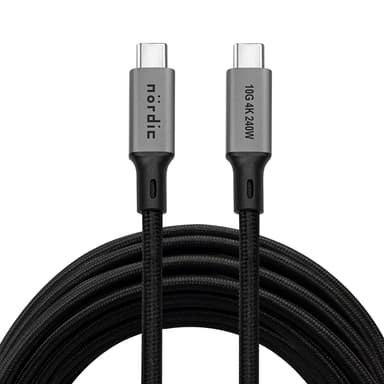 NÖRDIC 7m USB 3.2 Gen 2 USB-C - C nylon punottu kaapeli PD3.1 240W 20G 4K60Hz musta