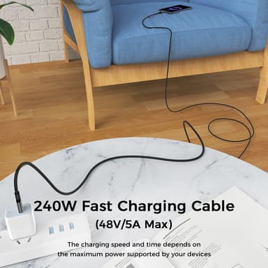NÖRDIC 7m USB 3.2 Gen 2 USB-C - C nylon punottu kaapeli PD3.1 240W 20G 4K60Hz musta