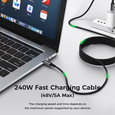 NÖRDIC 5m USB 3.2 Gen 2 USB-C - C nylon punottu kaapeli PD3.1 240W 20G 4K60Hz harmaa