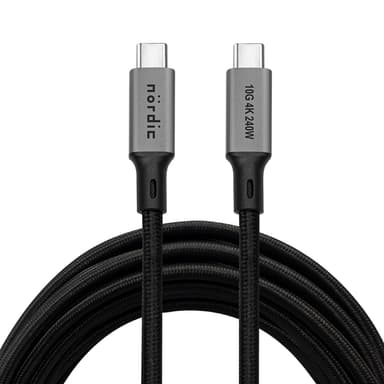NÖRDIC 5m USB 3.2 Gen 2 USB-C - C nylon punottu kaapeli PD3.1 240W 20G 4K60Hz harmaa