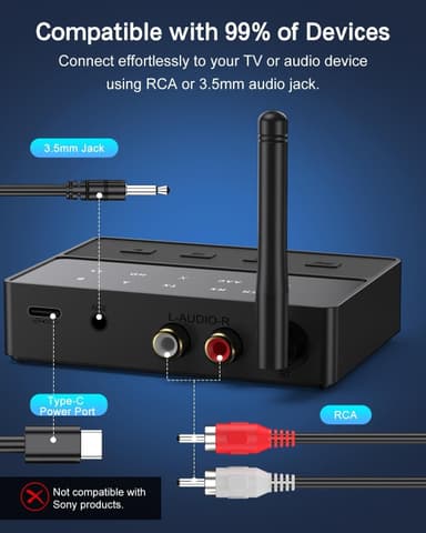 NÖRDIC Bluetooth 5.3 Vastaanotin Lähetin aptX aptX HD kahdelle kuulokkeelle, AUX/RCA