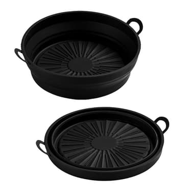 Kokoontaitettava pyöreä silikonikulho Air Fryerille Musta 21.6 cm