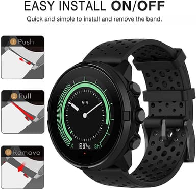 Suunto 7/9 / 9Baro / D5 / Spartan / Fossil Nate / Q ranneke silikoni musta S