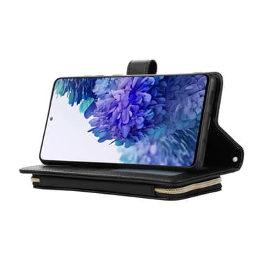 Vetoketjullinen Flip Phone Case -lompakkokotelo luottokorttipaikoilla Samsungille Musta Samsung S21 Plus