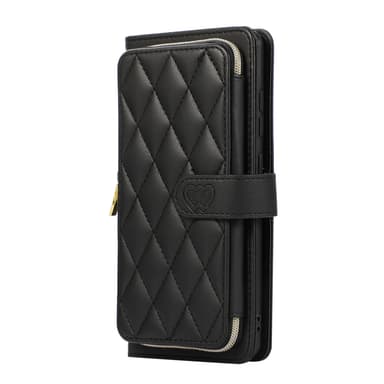 Vetoketjullinen Flip Phone Case -lompakkokotelo luottokorttipaikoilla Samsungille Musta Samsung S21 Plus